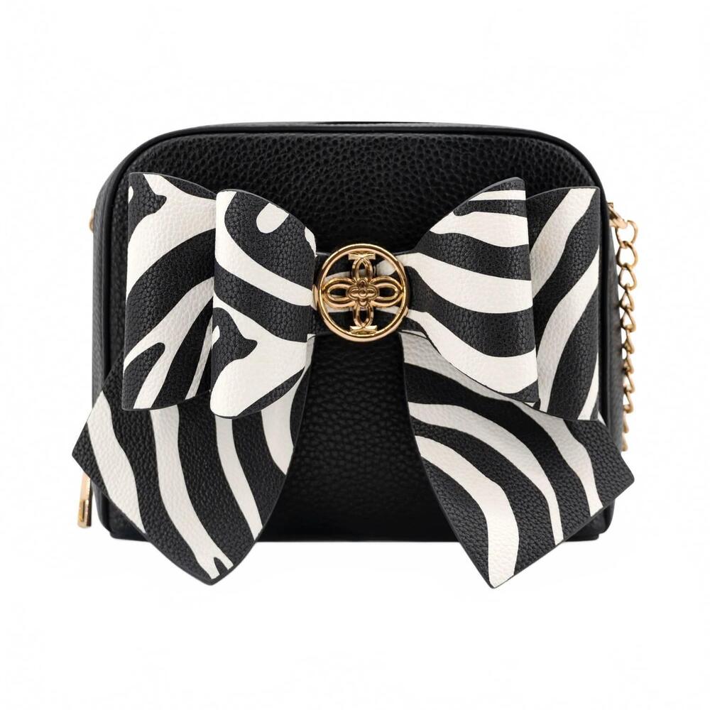 NEW LIKE DREAMS women's zebra bow mini crossbody bag in black